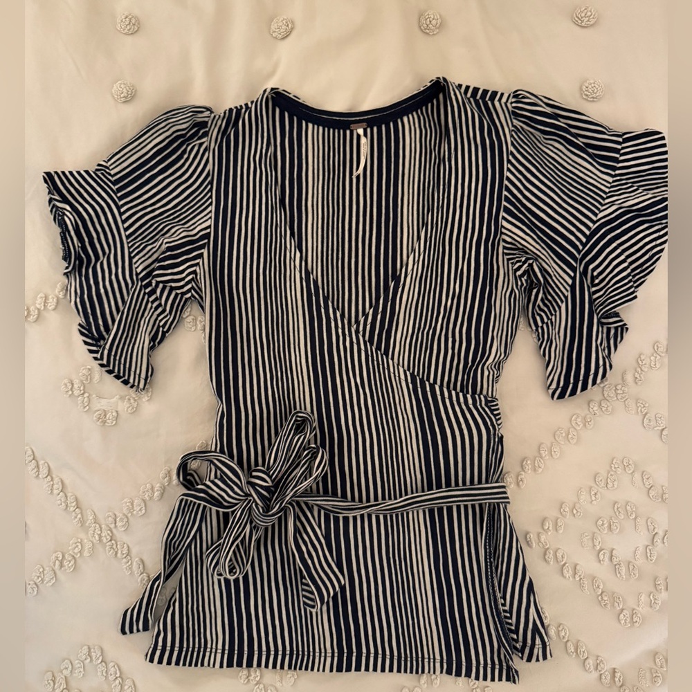 Free People Navy and White Striped Blouse
